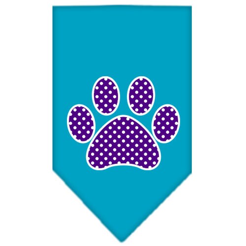 Pet and Dog Bandana Screen Printed, "Purple Swiss Dot Paw"