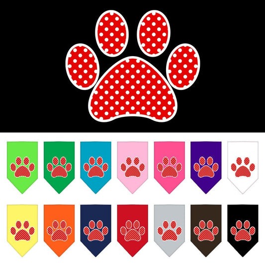 Pet and Dog Bandana Screen Printed, "Red Swiss Dot Paw"