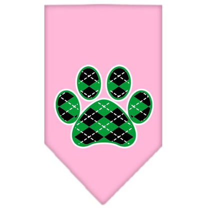 Pet and Dog Bandana Screen Printed,  "Green Argyle Paw"