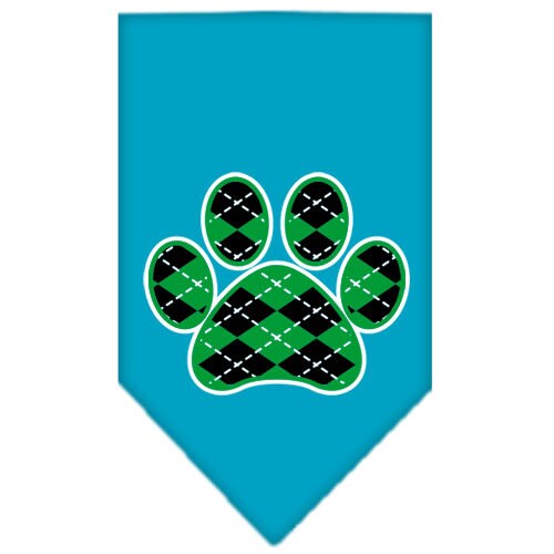 Pet and Dog Bandana Screen Printed,  "Green Argyle Paw"