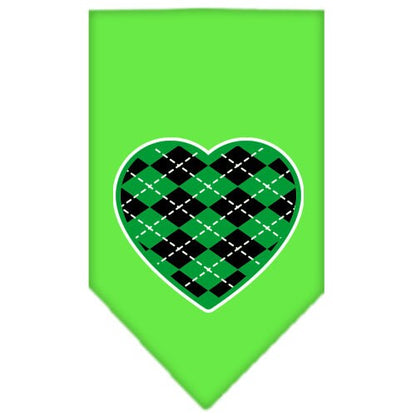 Pet and Dog Bandana Screen Printed, "Green Argyle Heart"