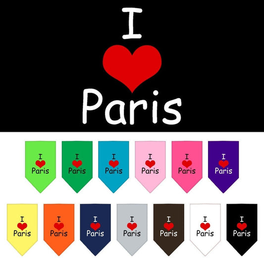 Pet and Dog Bandana Screen Printed, "I Love Paris"