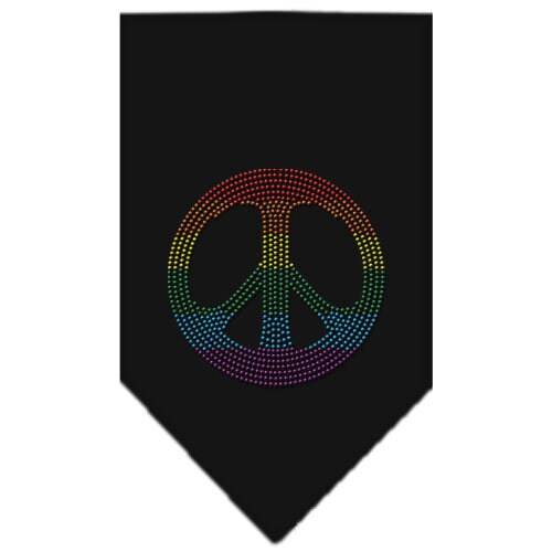 Pet and Dog Bandana Rhinestone, "Rainbow Peace Sign"