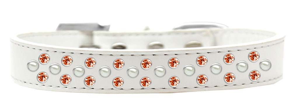 Dog, Puppy & Pet Fashion  Collar, "Pearl and Orange Crystal Rimsets Sprinkles"