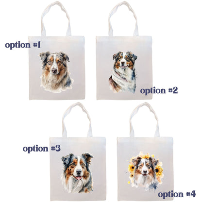 Canvas Tote Bag, Zippered With Handles & Inner Pocket, "Australian Shepherd"