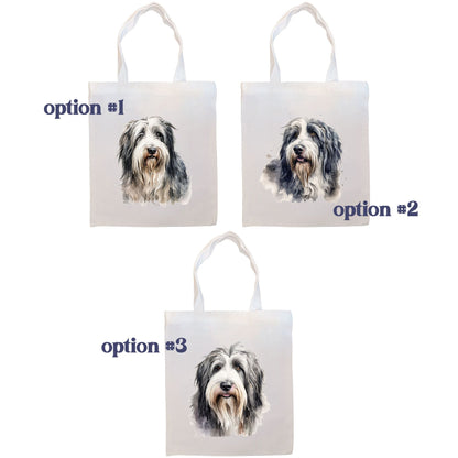 Canvas Tote Bag, Zippered With Handles & Inner Pocket, "Bearded Collie"