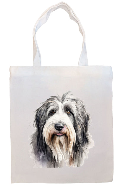 Canvas Tote Bag, Zippered With Handles & Inner Pocket, "Bearded Collie"