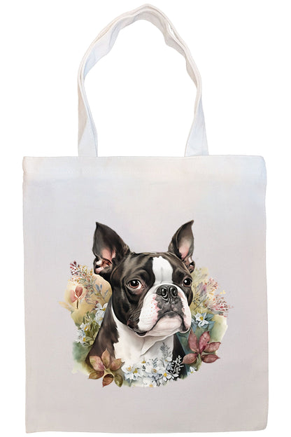 Canvas Tote Bag, Zippered With Handles & Inner Pocket, "Boston Terrier"