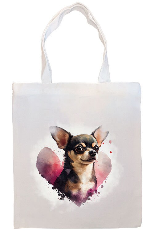 Canvas Tote Bag, Zippered With Handles & Inner Pocket, "Chihuahua"