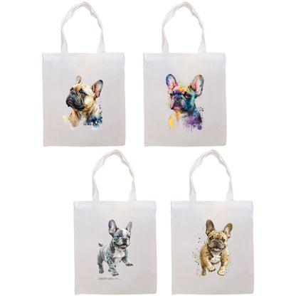 Canvas Tote Bag, Zippered With Handles & Inner Pocket, "Frenchie"