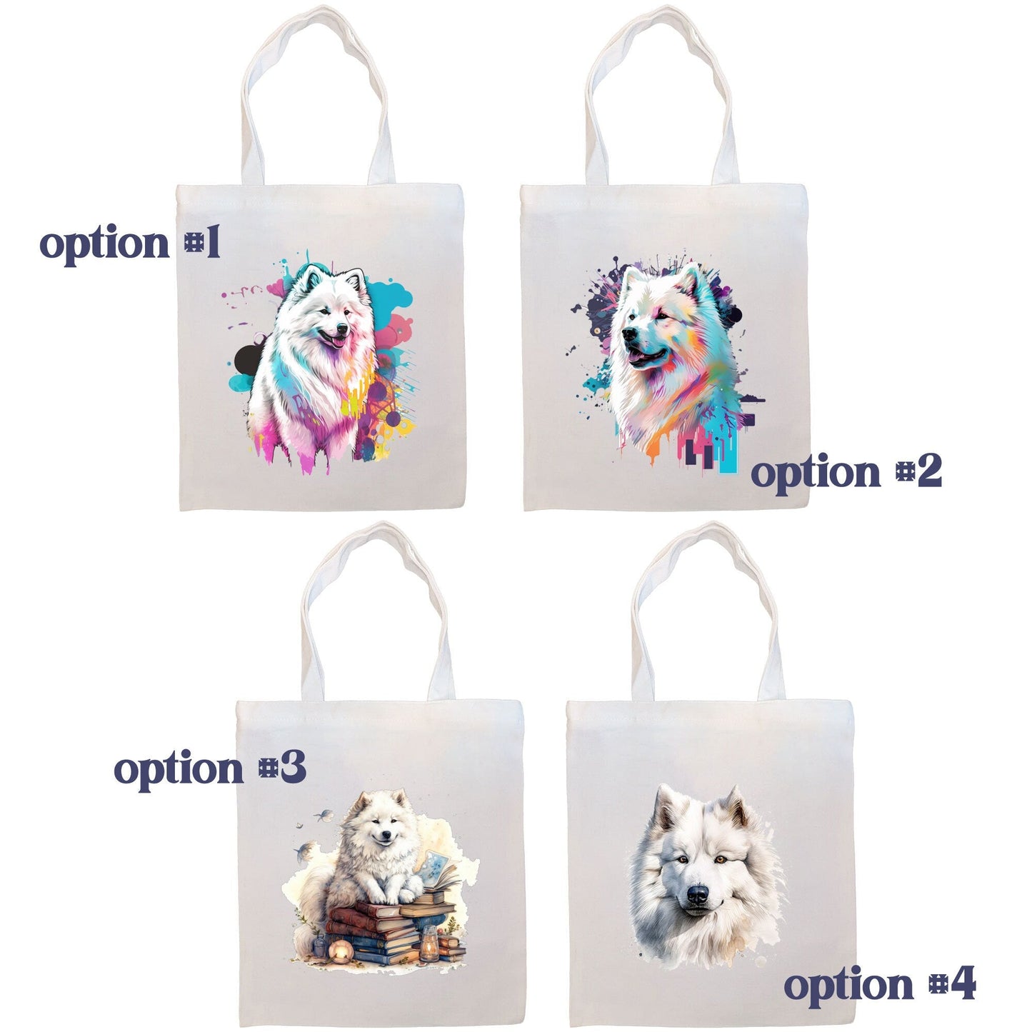 Canvas Tote Bag, Zippered With Handles & Inner Pocket, "Samoyed"