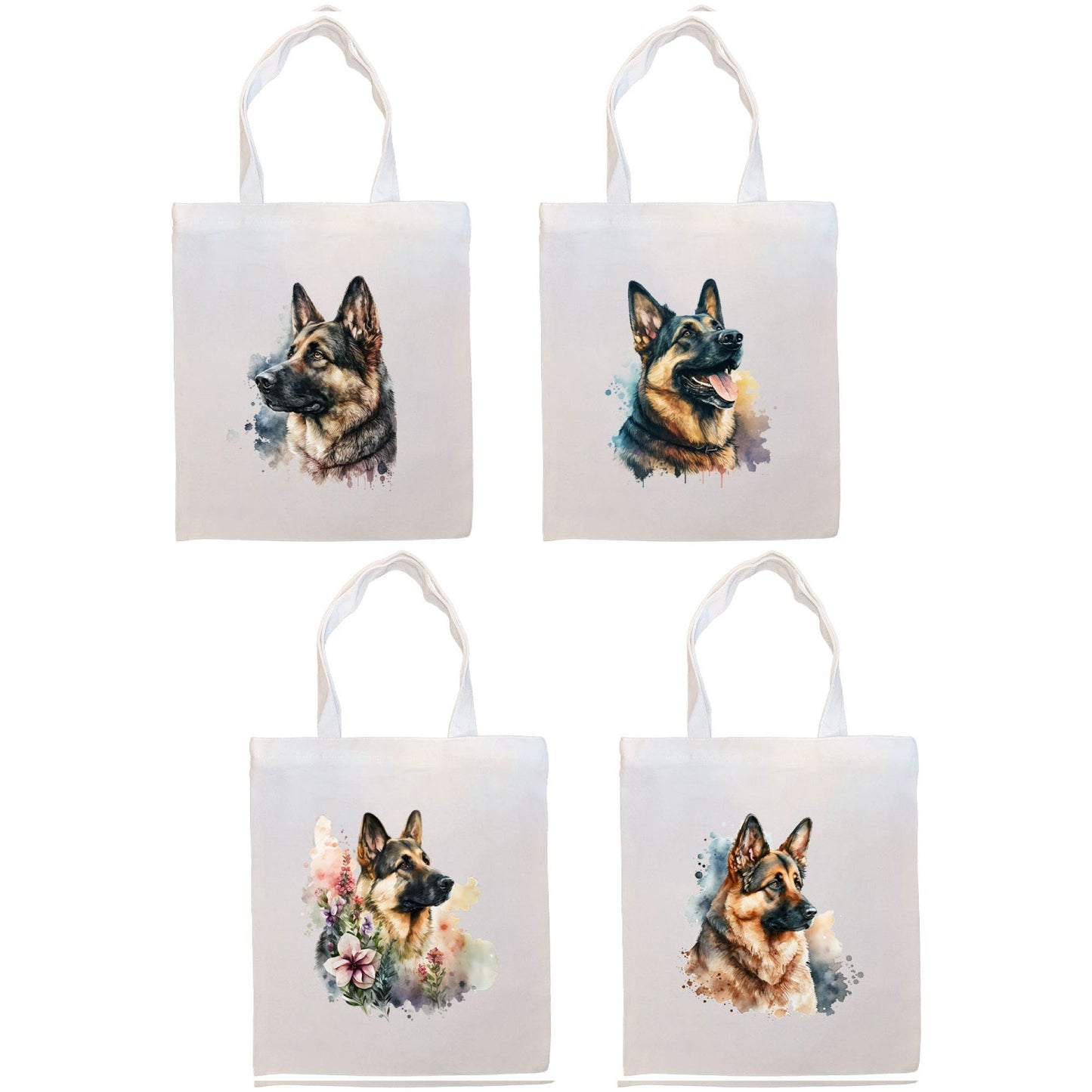 Canvas Tote Bag, Zippered With Handles & Inner Pocket, "German Shepherd"