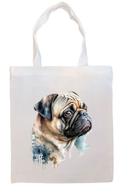 Canvas Tote Bag, Zippered With Handles & Inner Pocket, "Pug"