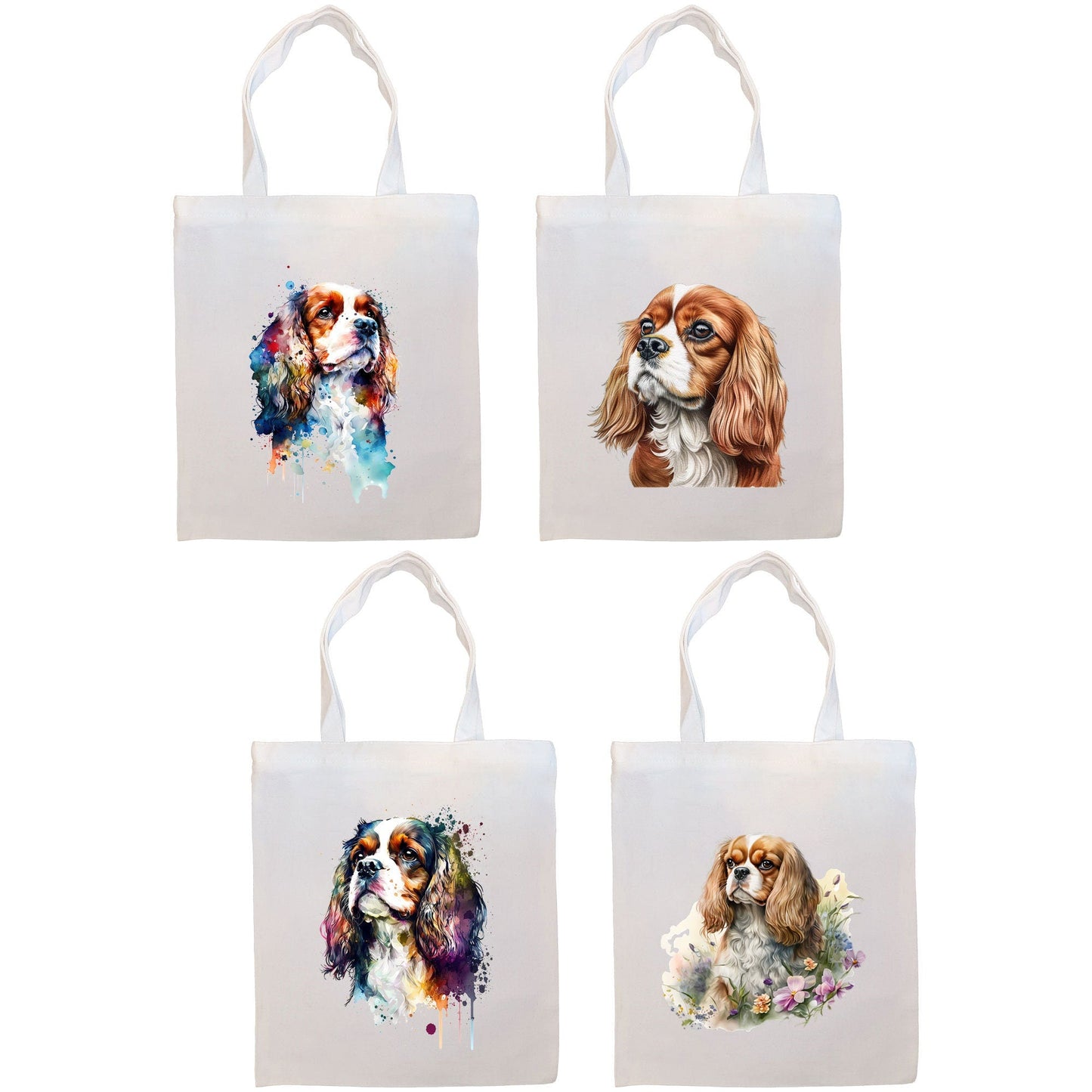 Canvas Tote Bag, Zippered with Inner Pocket, "Cavalier King Charles Spaniel"