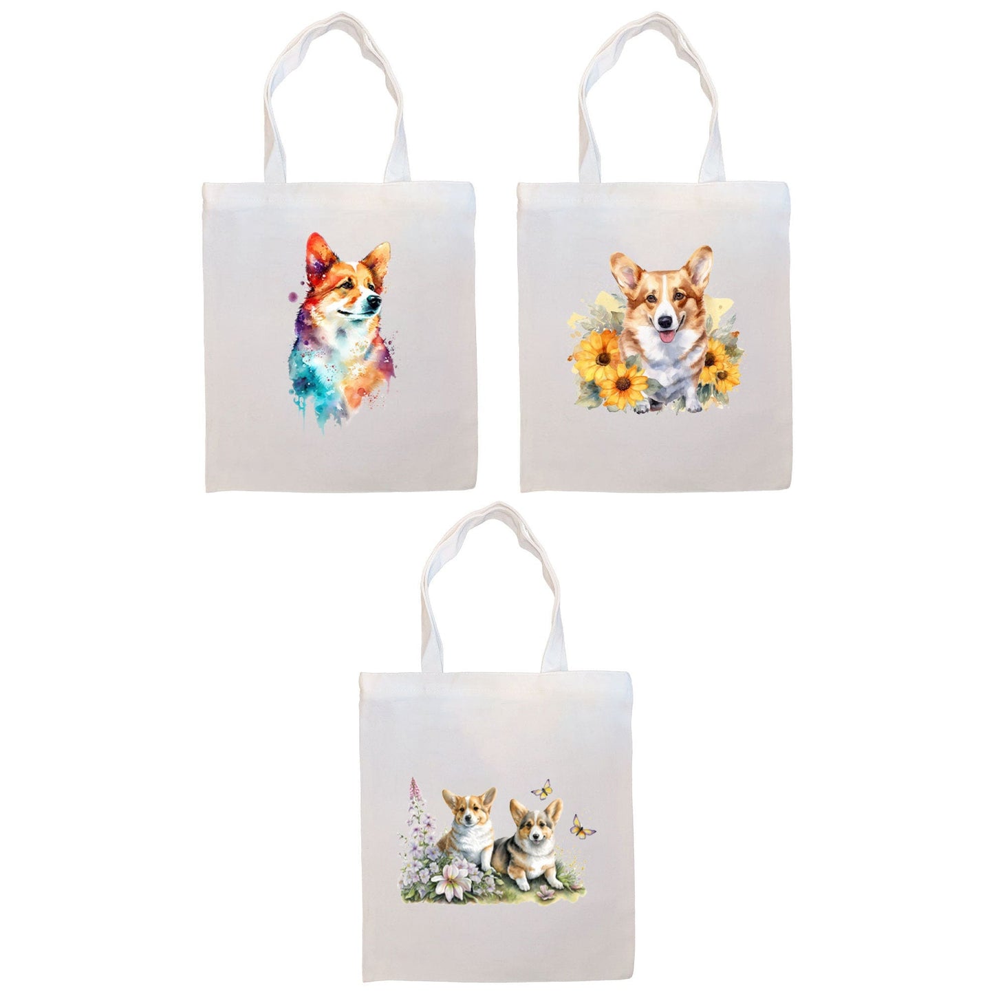 Canvas Tote Bag, Zippered With Handles & Inner Pocket, "Corgi"