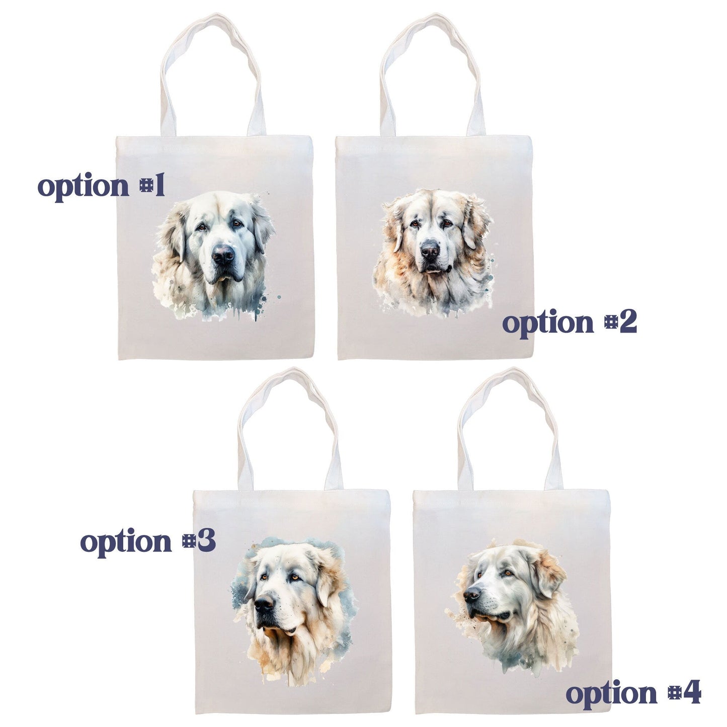 Canvas Tote Bag, Zippered With Handles & Inner Pocket, "Great Pyrenees"