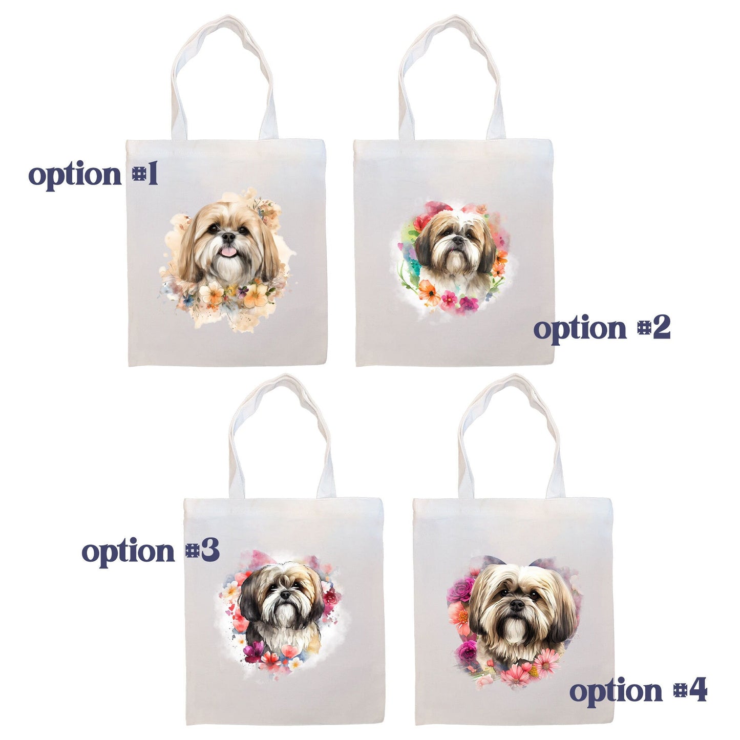 Canvas Tote Bag, Zippered With Handles & Inner Pocket, "Lhasa Apso"