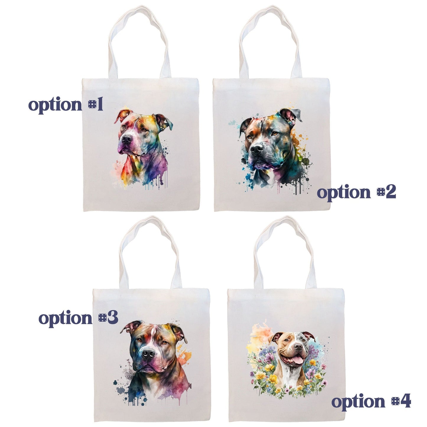 Canvas Tote Bag, Zippered With Handles & Inner Pocket, "Pit Bull"