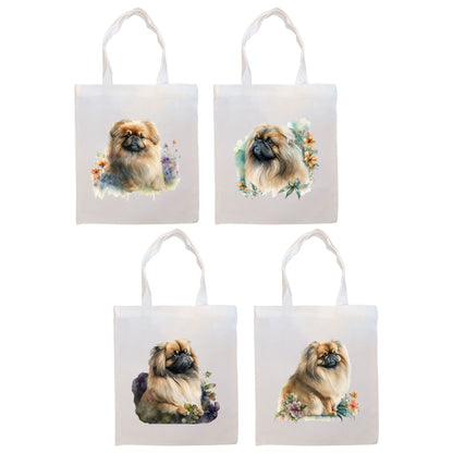 Canvas Tote Bag, Zippered With Handles & Inner Pocket, "Pekingese"