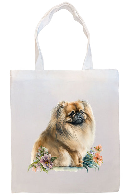 Canvas Tote Bag, Zippered With Handles & Inner Pocket, "Pekingese"