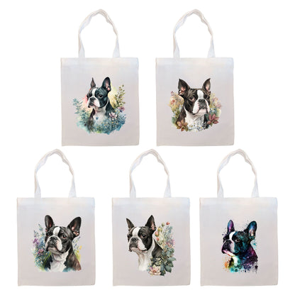 Canvas Tote Bag, Zippered With Handles & Inner Pocket, "Boston Terrier"