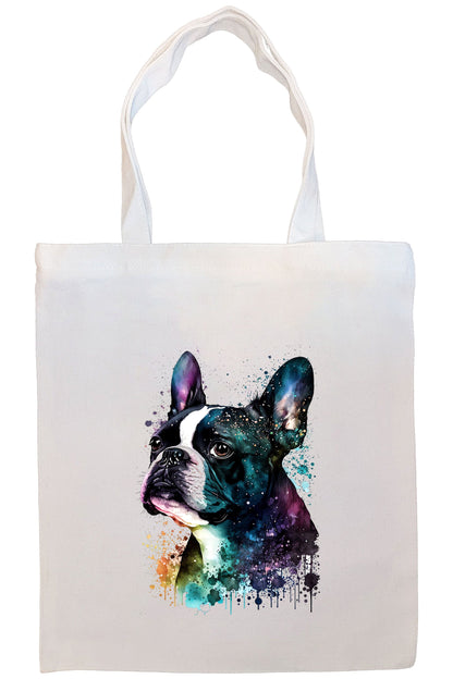 Canvas Tote Bag, Zippered With Handles & Inner Pocket, "Boston Terrier"