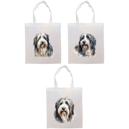 Canvas Tote Bag, Zippered With Handles & Inner Pocket, "Bearded Collie"