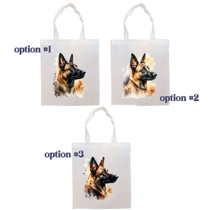 Canvas Tote Bag, Zippered With Handles & Inner Pocket, "Belgian Malinois"