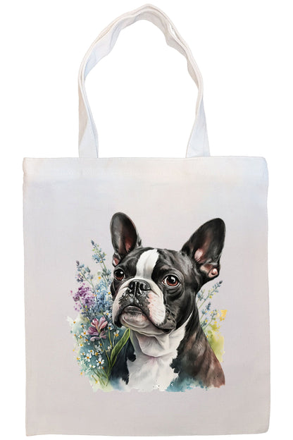 Canvas Tote Bag, Zippered With Handles & Inner Pocket, "Boston Terrier"