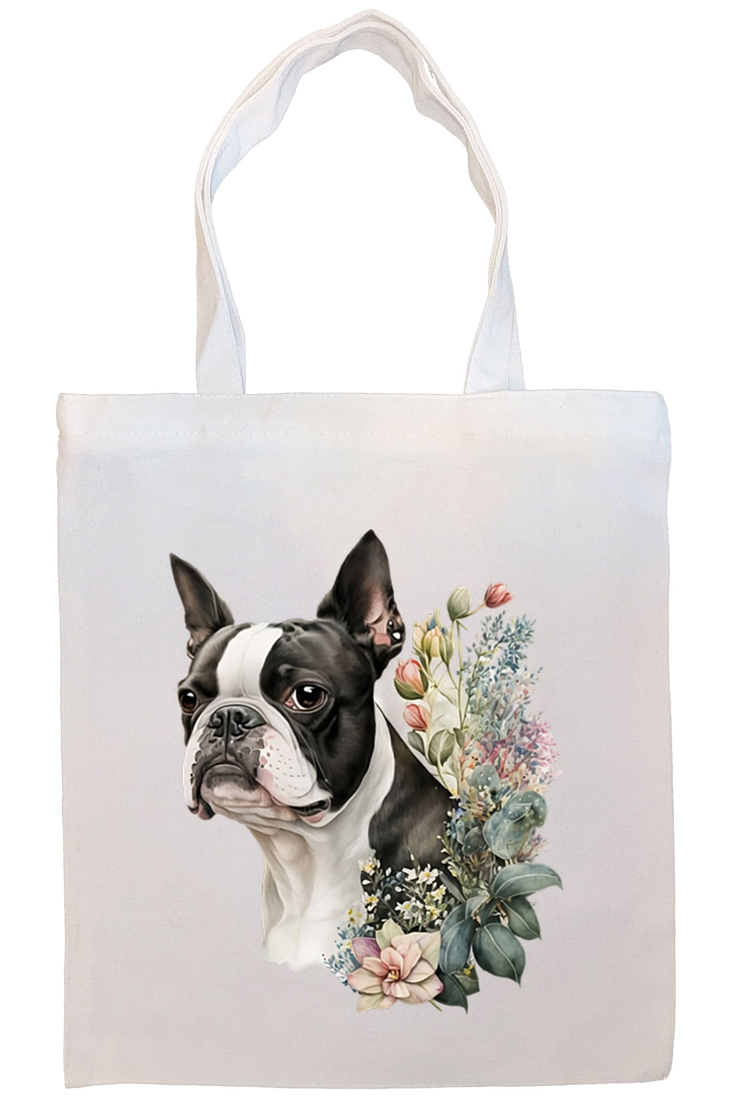 Canvas Tote Bag, Zippered With Handles & Inner Pocket, "Boston Terrier"