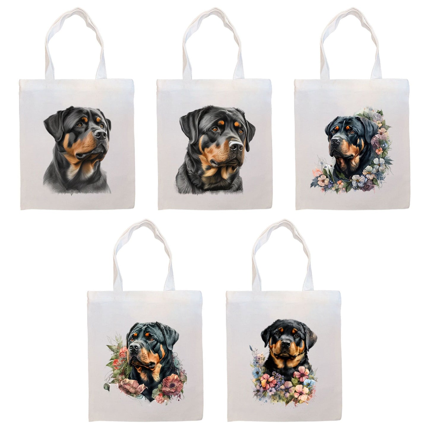 Canvas Tote Bag, Zippered With Handles & Inner Pocket, "Rottweiler"