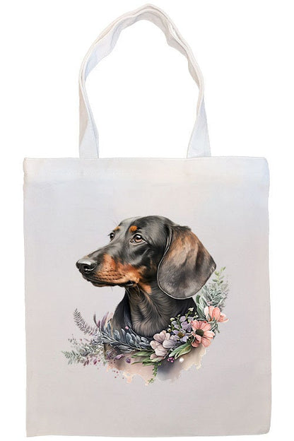 Canvas Tote Bag, Zippered With Handles & Inner Pocket, "Dachshund"