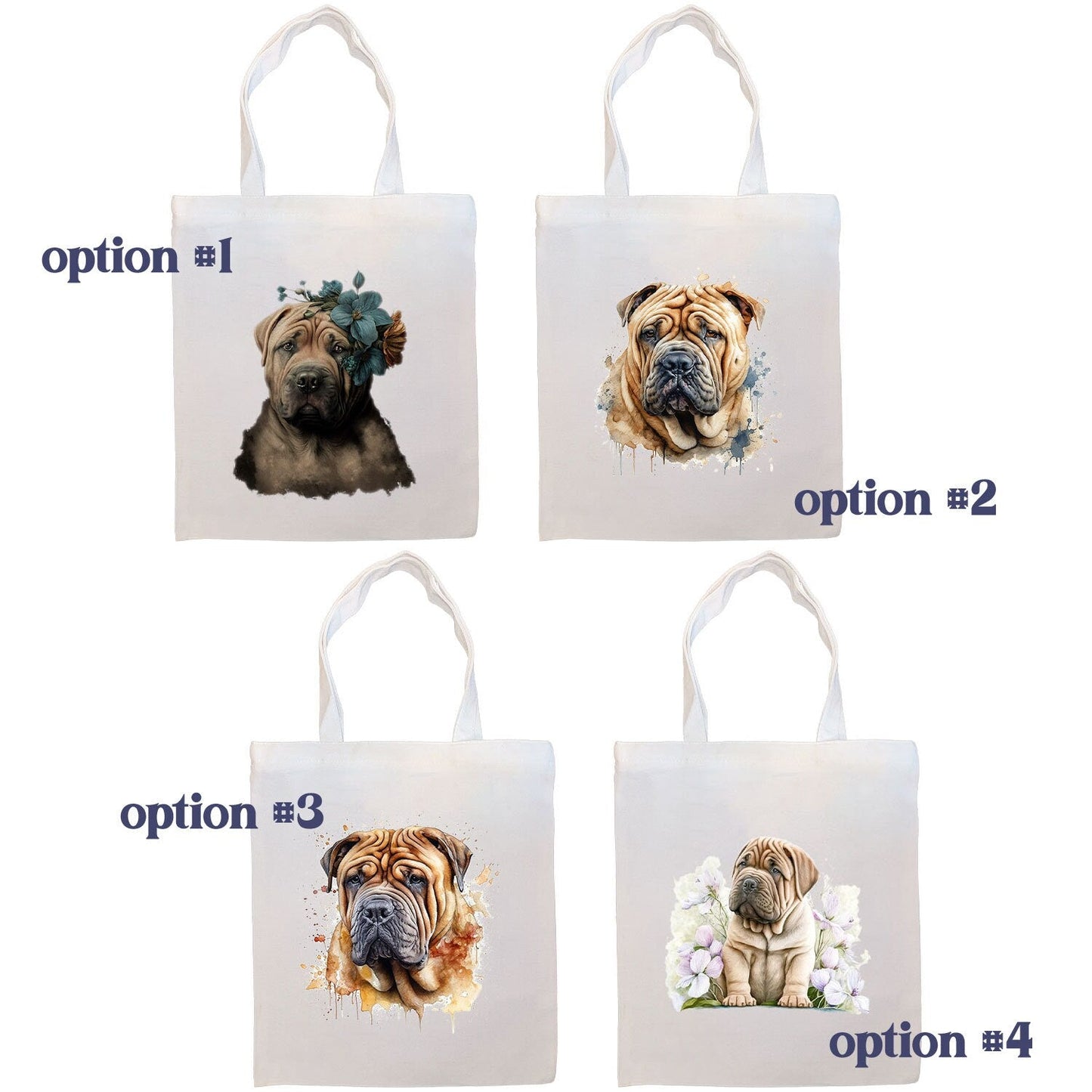 Canvas Tote Bag, Zippered With Handles & Inner Pocket, "Shar-Pei"