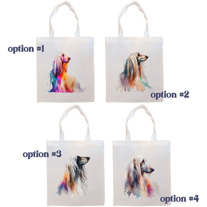 Canvas Tote Bag, Zippered With Handles & Inner Pocket, "Afghan Hound"