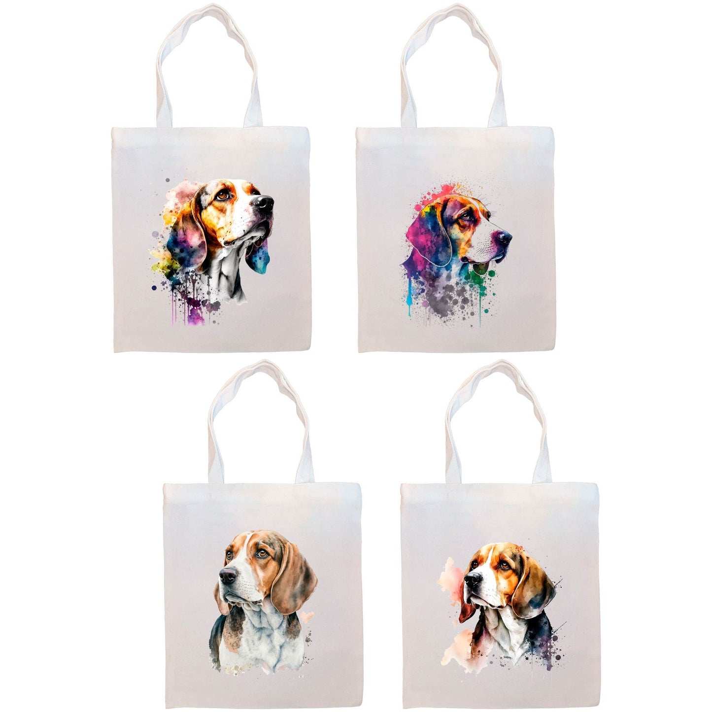 Canvas Tote Bag, Zippered With Handles & Inner Pocket, "Beagle"