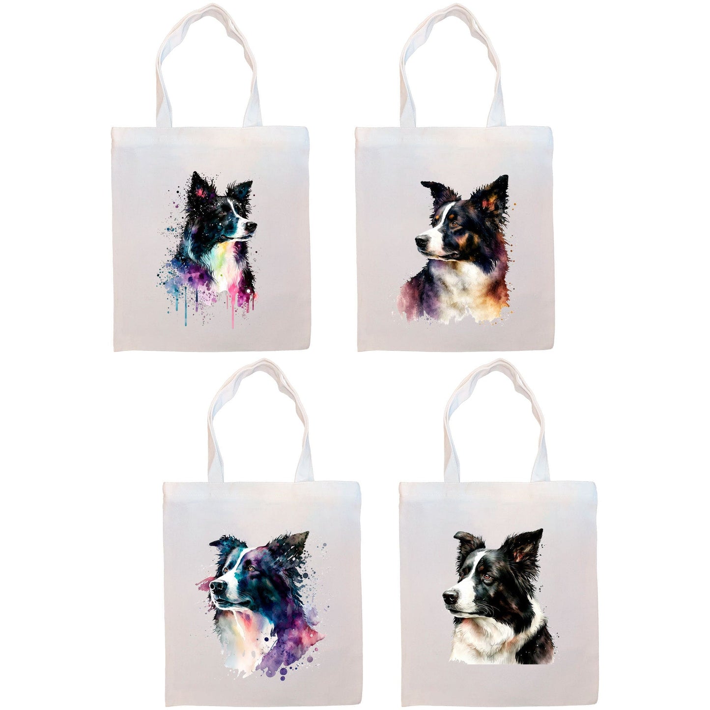 Canvas Tote Bag, Zippered With Handles & Inner Pocket, "Border Collie"