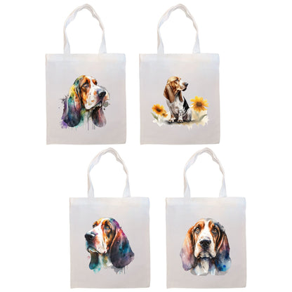 Canvas Tote Bag, Zippered With Handles & Inner Pocket, "Basset Hound"