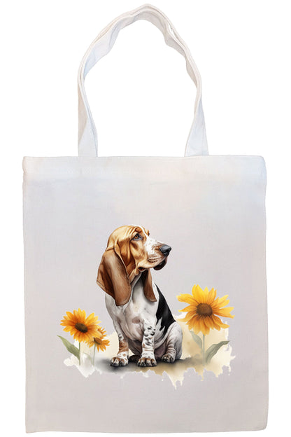 Canvas Tote Bag, Zippered With Handles & Inner Pocket, "Basset Hound"