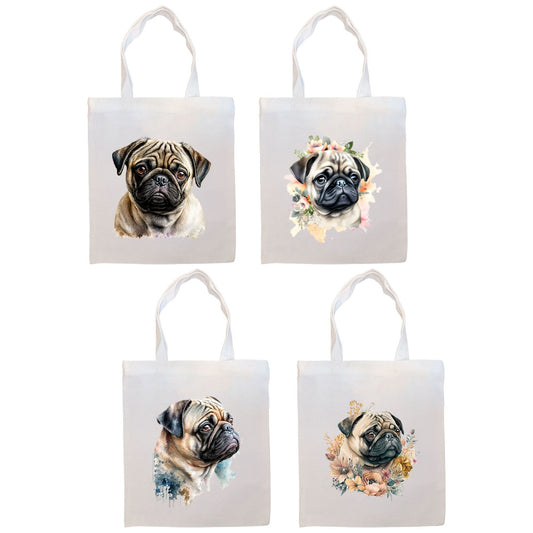 Canvas Tote Bag, Zippered With Handles & Inner Pocket, "Pug"