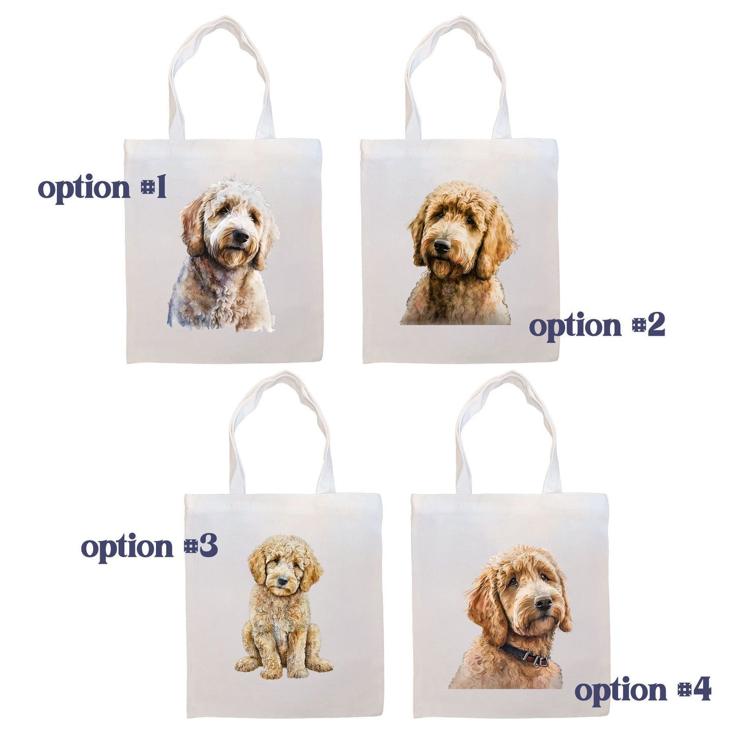 Canvas Tote Bag, Zippered With Handles & Inner Pocket, "Goldendoodle"