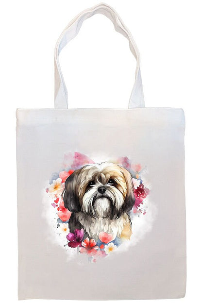 Canvas Tote Bag, Zippered With Handles & Inner Pocket, "Lhasa Apso"