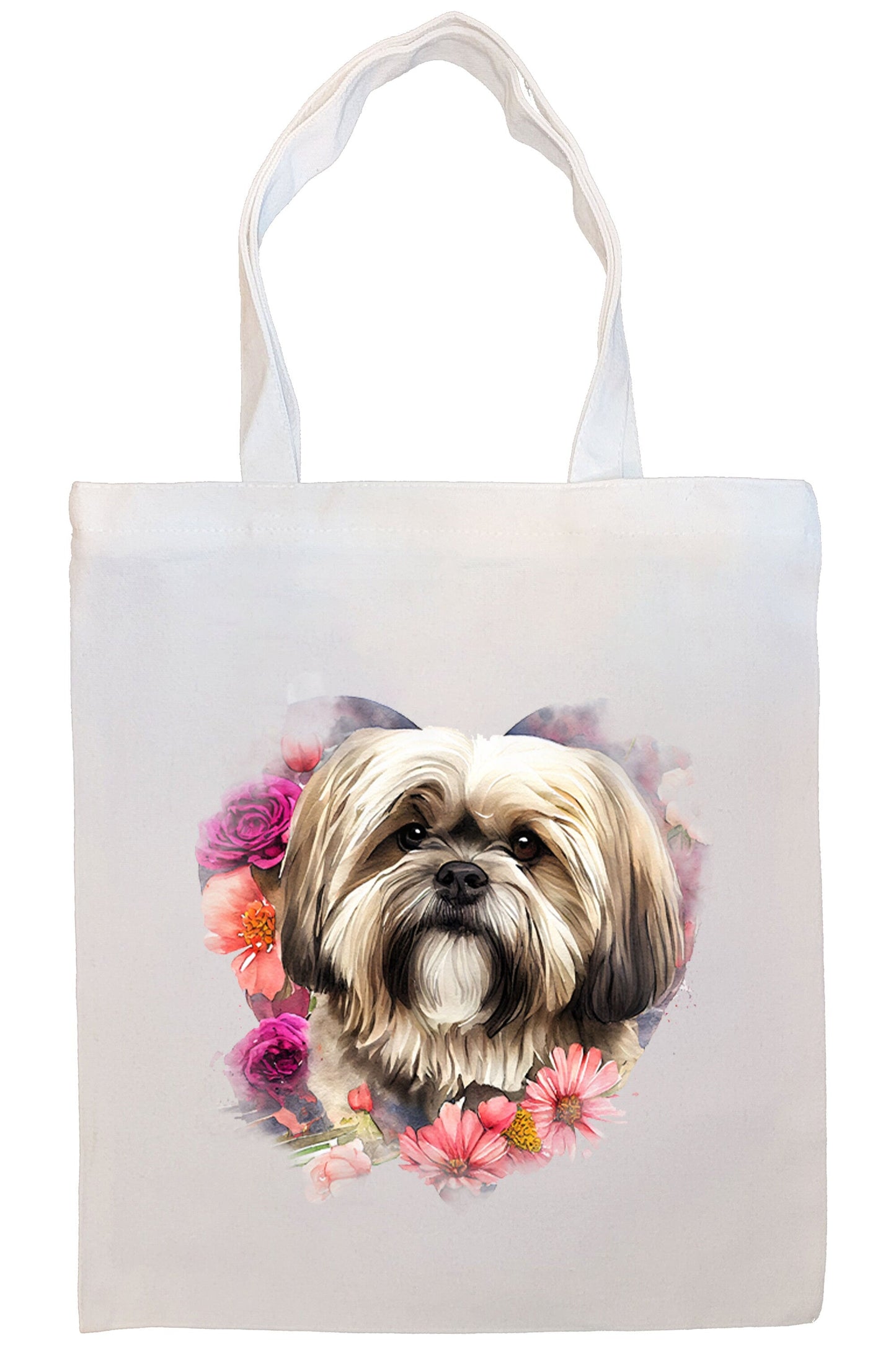 Canvas Tote Bag, Zippered With Handles & Inner Pocket, "Lhasa Apso"