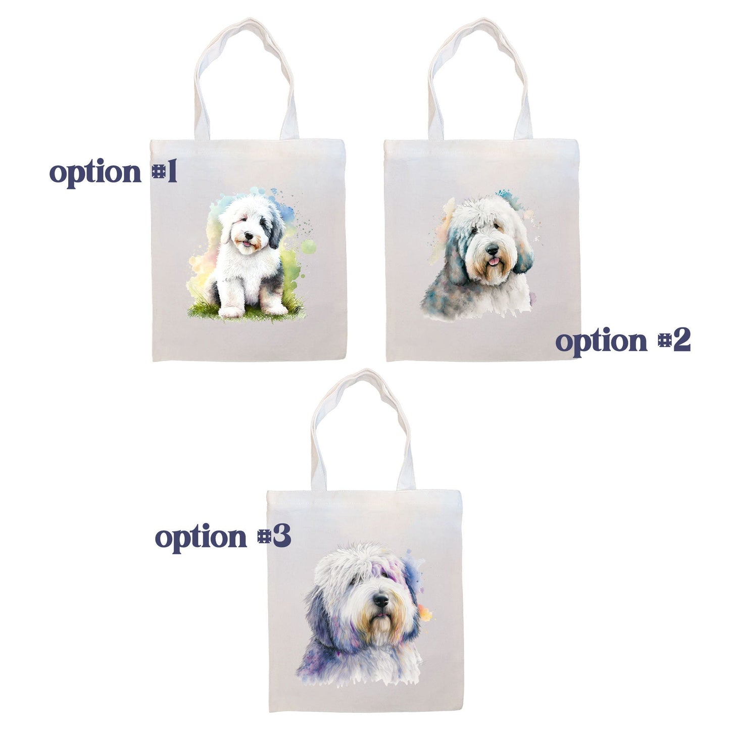 Canvas Tote Bag, Zippered With Handles & Inner Pocket, "Old English Sheepdog"