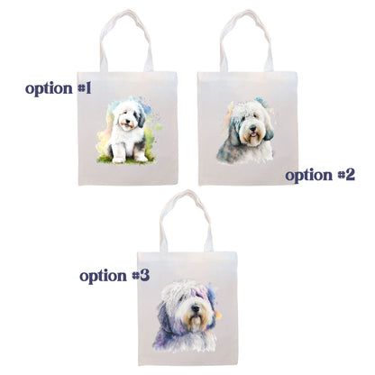 Canvas Tote Bag, Zippered With Handles & Inner Pocket, "Old English Sheepdog"