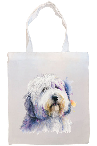 Canvas Tote Bag, Zippered With Handles & Inner Pocket, "Old English Sheepdog"