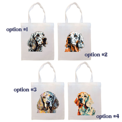 Canvas Tote Bag, Zippered With Handles & Inner Pocket, "English Setter"