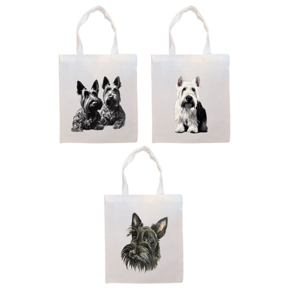 Canvas Tote Bag, Zippered With Handles & Inner Pocket, "Scottish Terrier"