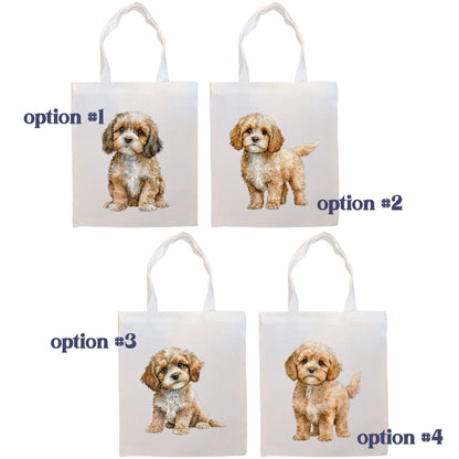 Canvas Tote Bag, Zippered With Handles & Inner Pocket, "Cavapoo"