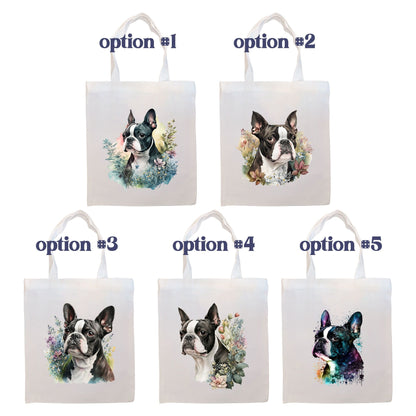 Canvas Tote Bag, Zippered With Handles & Inner Pocket, "Boston Terrier"