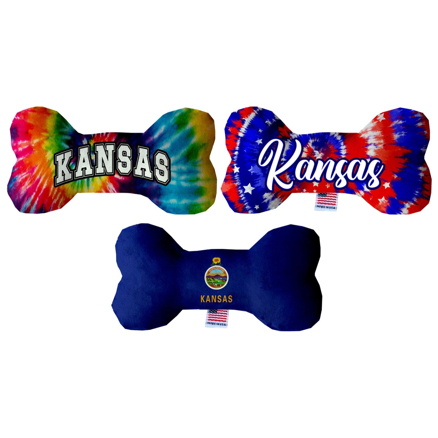 Pet & Dog Plush Bone Toys, "Kansas State Options" (Available in different pattern options)